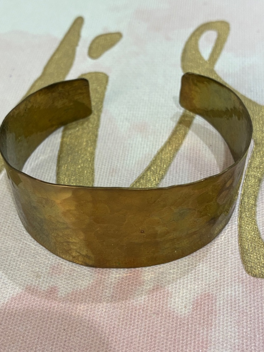 Hammered Copper Metal Cuff Bracelet in Warm Brass Tone